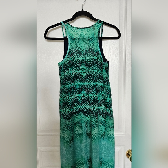 Patterned teal and navy maxi dress w tie waist detail - Picture 4 of 7
